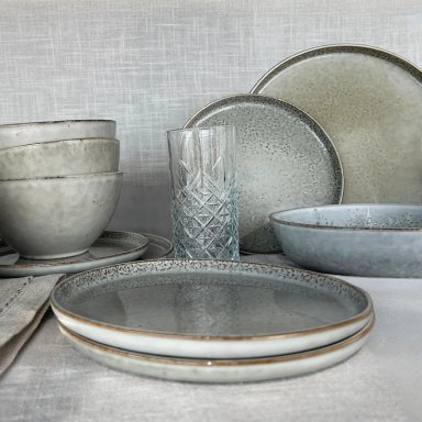 SET 6 PLATOS REDONDO CERAMICA 22 CM GRIS LINEA OSLO - 5