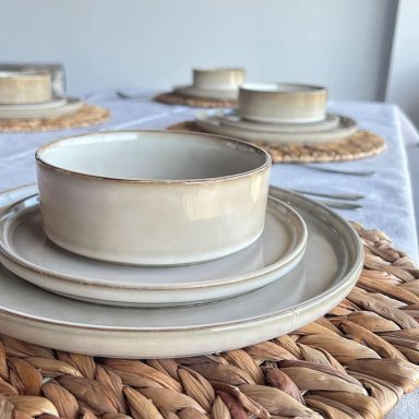 SET VAJILLA 18 PIEZAS CERAMICA BEIGE LINEA RUSTICA - 3