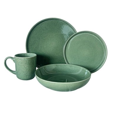 SET VAJILLA 24 PIEZAS CERAMICA VERDE LINEA RUSTICA CON MUG - 1