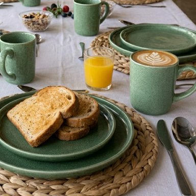 SET VAJILLA 24 PIEZAS CERAMICA VERDE LINEA RUSTICA CON MUG - 2
