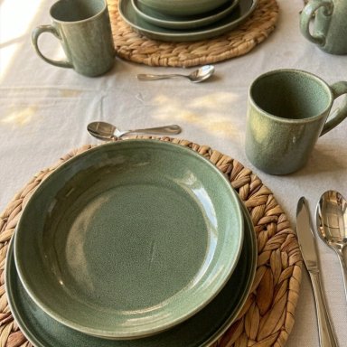 SET VAJILLA 24 PIEZAS CERAMICA VERDE LINEA RUSTICA CON MUG - 3