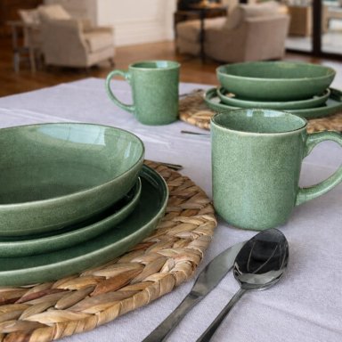 SET VAJILLA 24 PIEZAS CERAMICA VERDE LINEA RUSTICA CON MUG - 4