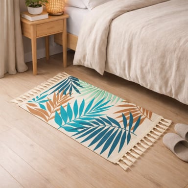 BAJADA DE CAMA 60X90CM HOJAS VERDES LINO TROPICAL 732 - 1