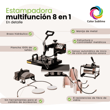 MAQUINA ESTAMPADORA 8EN1 SUBLIMACION PLANCHA POLERAS TAZONES - 3