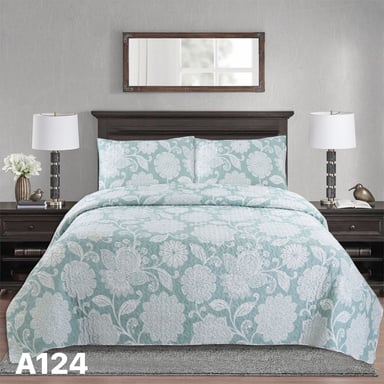 CUBRECAMA QUILT VERANO 1.5 PLAZAS - VERDE AGUA FLORES MÁNDALAS A124 - 1