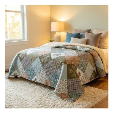 CUBRECAMA 2 PLAZAS VERDE SHERPA QUILT ROMBO MULTIDISEÑO M936 - 1
