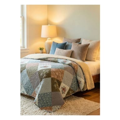 CUBRECAMA 2 PLAZAS VERDE SHERPA QUILT ROMBO MULTIDISEÑO M936 - 3