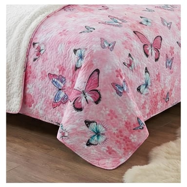 CUBRECAMA 2 PLAZAS ROSADO SHERPA QUILT MARIPOSA M937 - 3