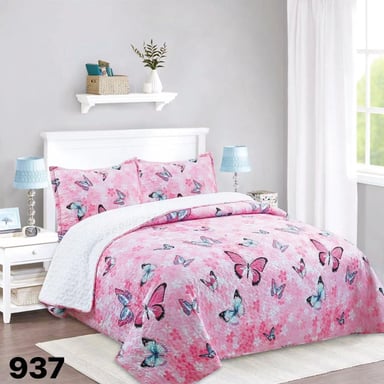 CUBRECAMA 2 PLAZAS ROSADO SHERPA QUILT MARIPOSA M937 - 4