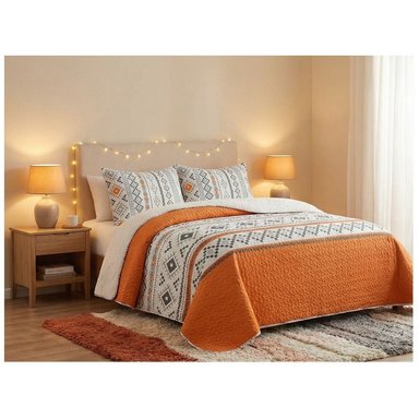 CUBRECAMA NARANJO QUILT SHERPA KING ROMBOS M945 - 1