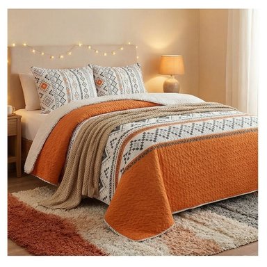 CUBRECAMA NARANJO QUILT SHERPA KING ROMBOS M945 - 2