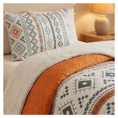 CUBRECAMA NARANJO QUILT SHERPA KING ROMBOS M945 - 3