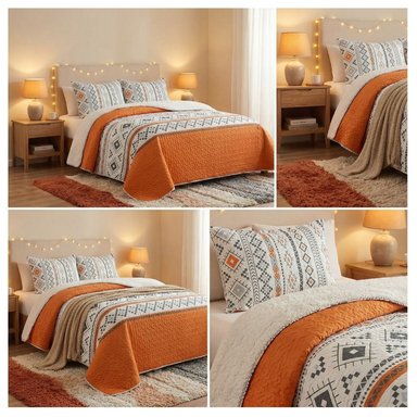 CUBRECAMA NARANJO QUILT SHERPA KING ROMBOS M945 - 5
