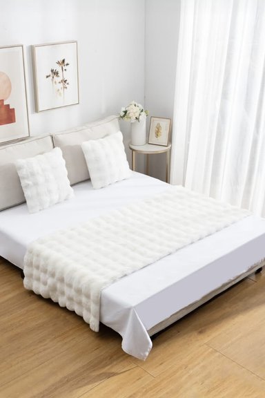 PIECERA CAMA PELUDA PELO CONEJO 200 X 70 CM BLANCO - 1