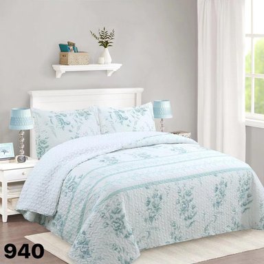 CUBRECAMA SHERPA 2 PLAZAS - ROSAS VERDE AGUA M940 - 1