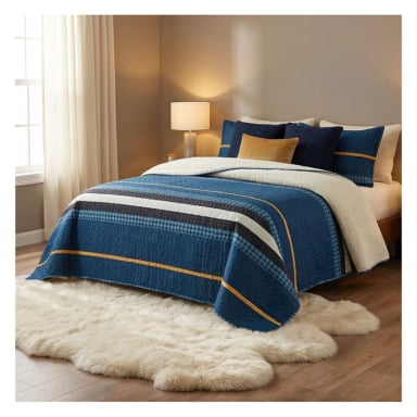 CUBRECAMA QUILT SHERPA KING - AZUL SUECIA M953 - 1