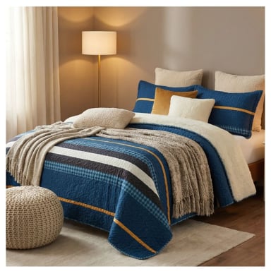 CUBRECAMA QUILT SHERPA KING - AZUL SUECIA M953 - 3