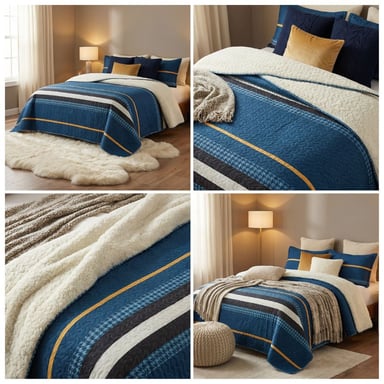 CUBRECAMA QUILT SHERPA KING - AZUL SUECIA M953 - 4