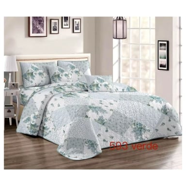 CUBRECAMA QUILT VERANO 1.5 PLAZAS - PATCHWORK VERDE KFL593 - 1