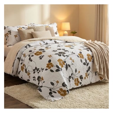 CUBRECAMA SHERPA 2 PLAZAS - BLANCO HOJAS DORADAS M925 - 1