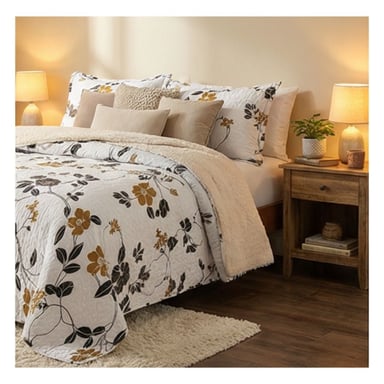 CUBRECAMA SHERPA 2 PLAZAS - BLANCO HOJAS DORADAS M925 - 2