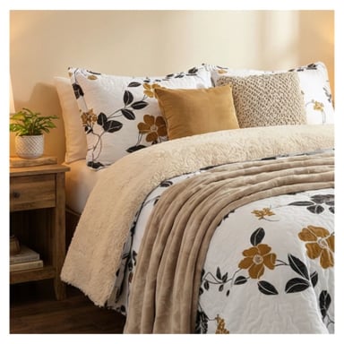 CUBRECAMA SHERPA 2 PLAZAS - BLANCO HOJAS DORADAS M925 - 3