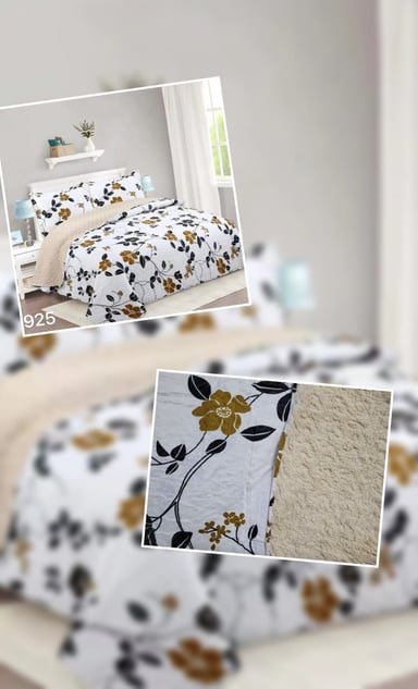 CUBRECAMA SHERPA 2 PLAZAS - BLANCO HOJAS DORADAS M925 - 4