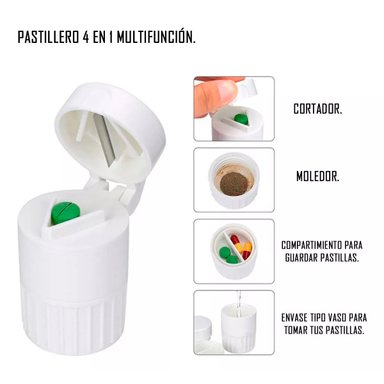 PASTILLERO CONTENEDOR CORTADOR Y MOLEDOR PORTATIL 4 EN 1 - 2