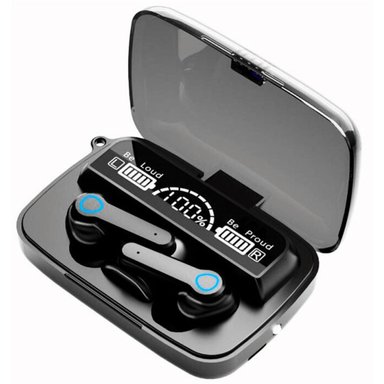 AUDÍFONOS IN-EAR INALÁMBRICOS BLUETOOTH M19 NEGRO LUZ LED - 1