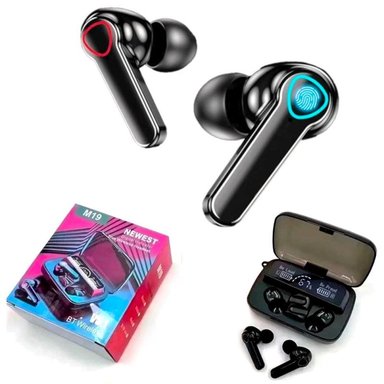 AUDÍFONOS IN-EAR INALÁMBRICOS BLUETOOTH M19 NEGRO LUZ LED - 3