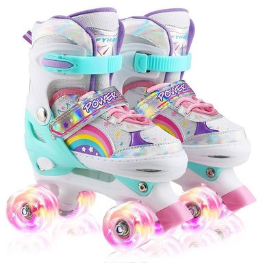 PATINES 4 RUEDAS LED AJUSTABLE NIÑAS ARCOIRIS TURQUESA - 1