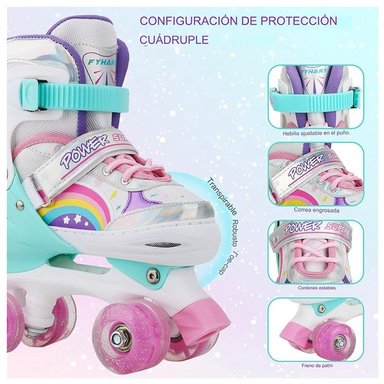 PATINES 4 RUEDAS LED AJUSTABLE NIÑAS ARCOIRIS TURQUESA - 4