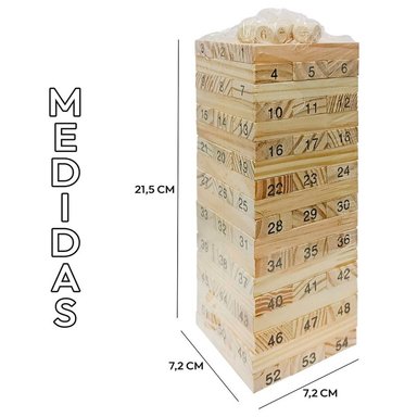 JUEGO TIPO JENGA MADERA NATURAL MADERA 54 PIEZAS + DADOS EDUCATIVO YENGA - 6