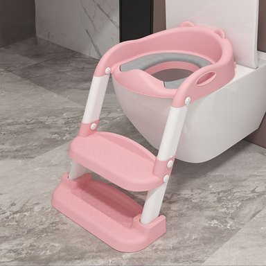 ASIENTO ESCALERA ADAPTADOR DE INODORO BAÑO WC PARA NIÑOS ROSADO | Rosado - 2