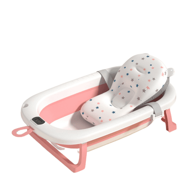 TINA BAÑERA BEYAI PLEGABLE BEBÉ CON TERMÓMETRO Y COJÍN ESTRELLA ROSADO - 1
