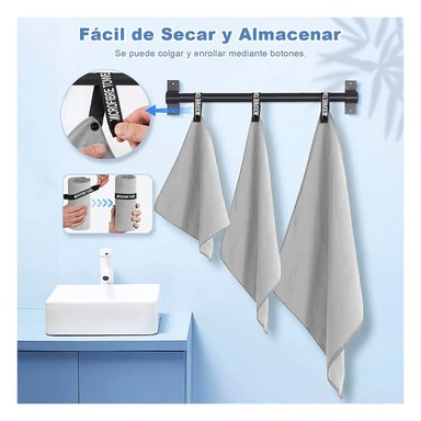 TOALLA MICROFIBRA BABYLUNA DE DEPORTE BAÑO VIAJE 3 PCS GRIS - 5