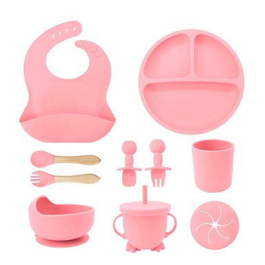 SET BABYLUNA CUBIERTOS SILICONA LIBRE BPA ANTIDESLIZANTE ROSADO - 1