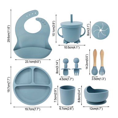 SET BABYLUNA CUBIERTOS SILICONA LIBRE BPA ANTIDESLIZANTE CELESTE - 2