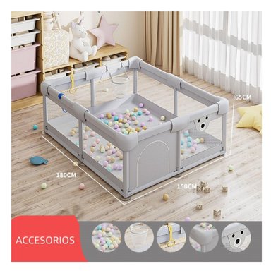 CORRAL BABYLUNA GIMNASIO JUEGO BEBÉ CON ALFOMBRA Y JUEGOS 150*180*65 CM GRIS - 6