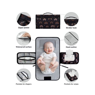 MOCHILA BABYLUNA MUDADOR PORTÁTIL CAMBIAR PAÑALES BEBÉ NEGRO - 3