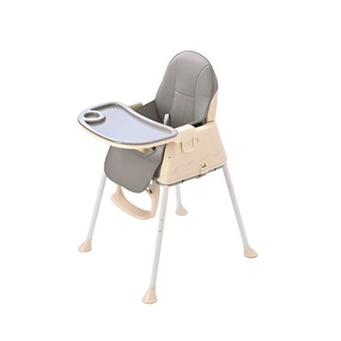 SILLA DE COMER 4 EN 1 CON CINTURÓN, DOBLE BANDEJA PARA NIÑOS GRIS - 4