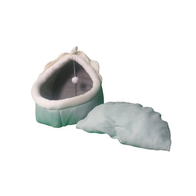 CASA CAMA SUAVE PARA GATOS CON JUGUETE COLGANTE VERDE - 5