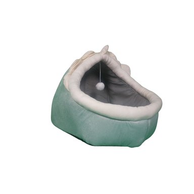 CASA CAMA SUAVE PARA GATOS CON JUGUETE COLGANTE VERDE - 6