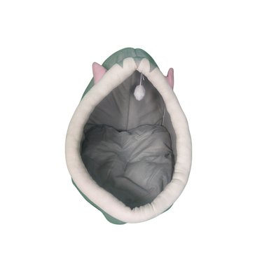 CASA CAMA SUAVE PARA GATOS CON JUGUETE COLGANTE GRIS - 5