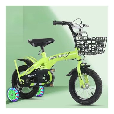 BICICLETA ARO 12 CON CESTA, RUEDAS Y BOTELLÓN DE AGUA VERDE - 3