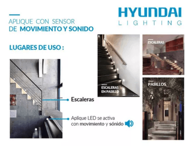 APLIQUE LED SENSOR MOVIMIENTO 8W 6500K HYUNDAI COLOR BLANCO FRIO ¡SIN IMAGEN! - 3