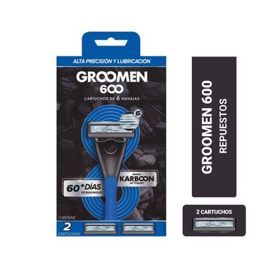 SET GROOMEN REPUESTO MÁQUINA AFEITAR 600 X2 CARTUCHOS DE 6 NAVAJAS - 1