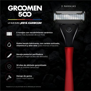 MAQUINA AFEITAR GROOMEN 500 + 12 CARTUCHOS DE 5 NAVAJAS - 2