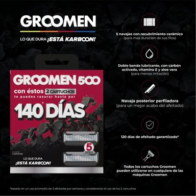 REPUESTO MAQUINA AFEITAR GROOMEN 500 X 2 REPUESTOS - 2