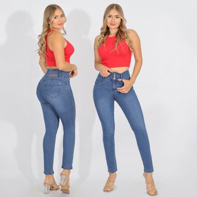 JEANS FULL PUSH UP LEVANTA COLA CORTE COLOMBIANO CALCE PERFECTO AZUL ACERO - 1